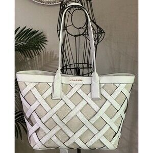 Michael Kors Sienna Leather Purse Handbag Cross Woven Large Tote EUC